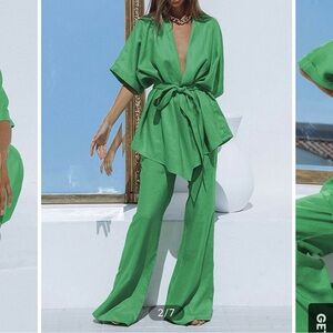 Two-Piece Kelly Green Linen Set